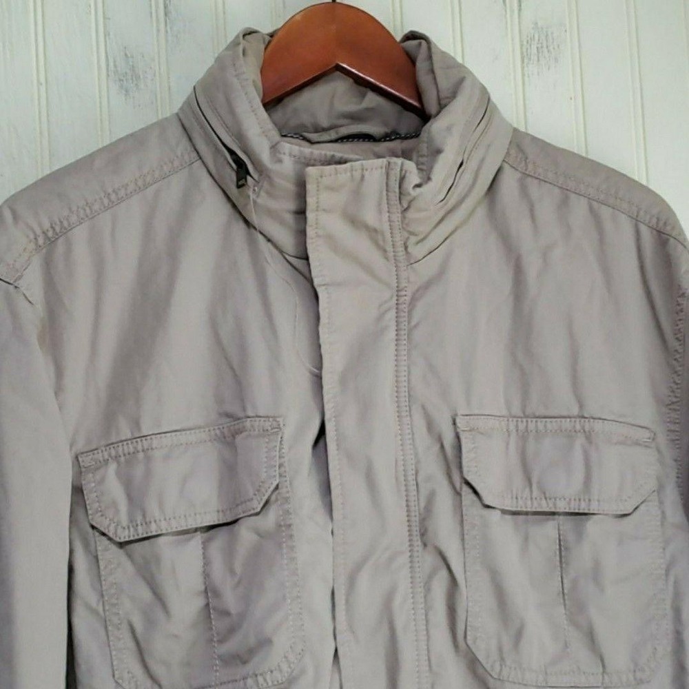 Old Navy Jacket Mens 2XL Beige Cotton Canvas Military Full Zip Pockets Outdoor